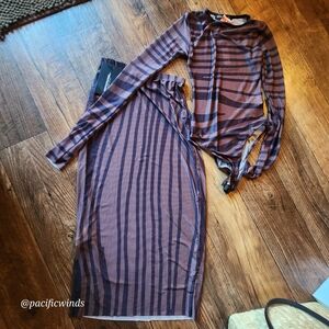 PRETTY LITTLE THING SHEER MESH BROWN PRINTED MIDAXI & BODYSUIT SIZE 0     ☆